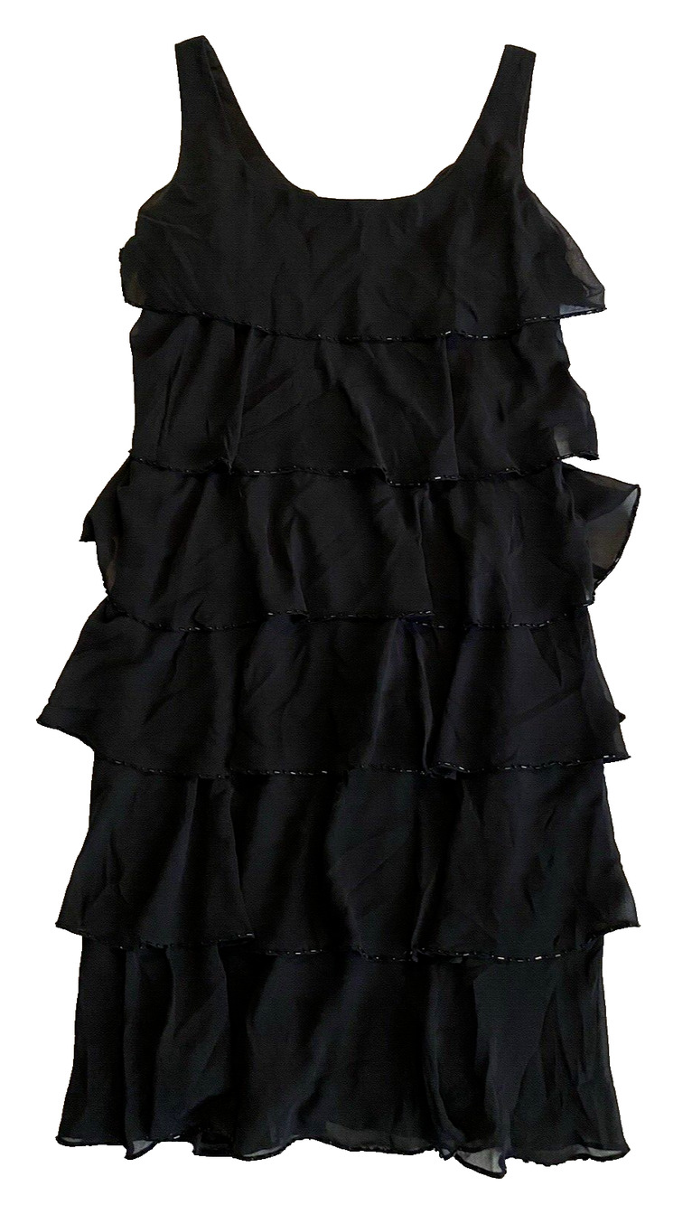 Vtg Petra Ruffled Dress Size 10 Black Sequins Whimsigoth Fairy Flapper Witch